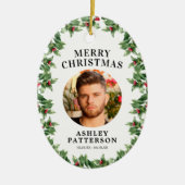 Merry Christmas Memorial Holly Keramisch Ornament (Voorkant)