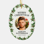 Merry Christmas Memorial Holly Keramisch Ornament (Achterkant)