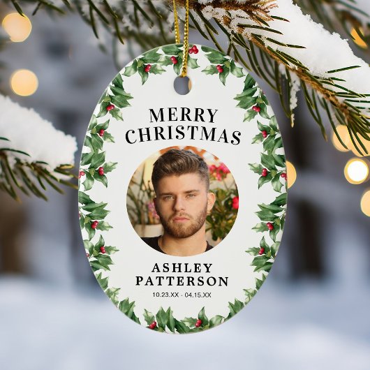 Merry Christmas Memorial Holly Keramisch Ornament