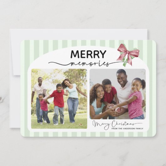 Merry Christmas Memories Bow Photo Feestdagenkaart (Voorkant)