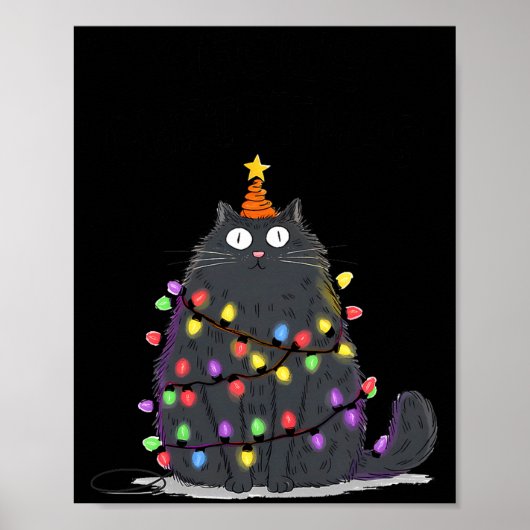 Merry Christmas Meowy Cats Tree Lovers Cute Catmas Poster (Voorkant)