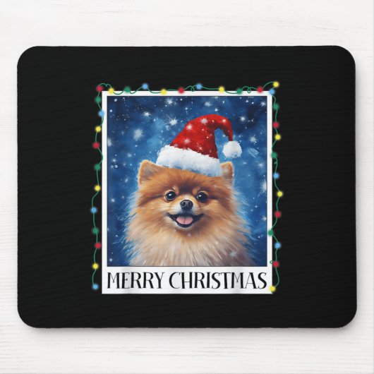 Merry Christmas Meranian Santa Hat Xmas Dog Lights Muismat (Voorkant)