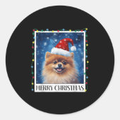 Merry Christmas Meranian Santa Hat Xmas Dog Lights Ronde Sticker (Voorkant)