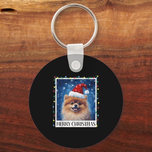 Merry Christmas Meranian Santa Hat Xmas Dog Lights Sleutelhanger (Voorkant)