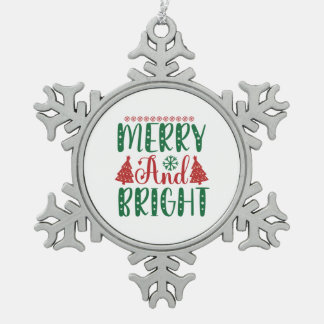 Merry Christmas Merry And Bright Tin Sneeuwvlok Ornament