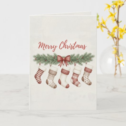 Merry Christmas Merry Stockings Card Cozy Hanging  Kaart (Gele Bloem)