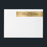 Merry Christmas Metallic Gold<br><div class="desc">Faux gouden folie shimmer strip kerst retour adreslabels voor uw mailinglijst. Voeg uw namen en contractgegevens toe in de lettertypen van uw keuze. De folie is digitale kunst die prints als een foto.</div>