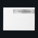 Merry Christmas Metallic Zilver Zwart<br><div class="desc">Faux zilver folie shimmer strip kerst retour adreslabels voor uw mailinglijst. Voeg uw namen en contractgegevens toe in de lettertypen van uw keuze. De folie is digitale kunst die prints als een foto.</div>