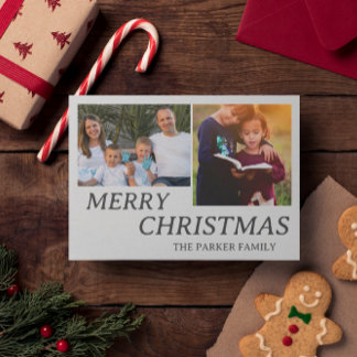 Merry Christmas Minimal Family Holiday Photo Card Feestdagenkaart