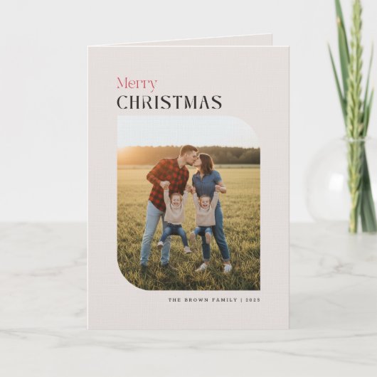 Merry Christmas Minimal Typography Photo Folded  Feestdagen Kaart (Voorkant)