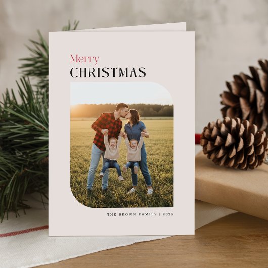Merry Christmas Minimal Typography Photo Folded  Feestdagen Kaart