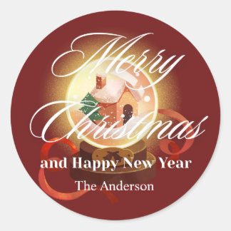 merry christmas minimalist with snow ball ronde sticker