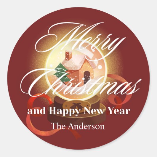 merry christmas minimalist with snow ball ronde sticker (Voorkant)