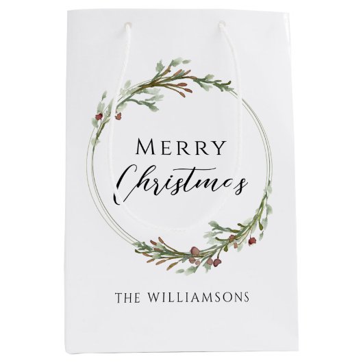 Merry Christmas Minimalist Wreath Medium Cadeauzakje (Voorkant)