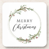 Merry Christmas Minimalist Wreath White Bier Onderzetter (Voorkant)