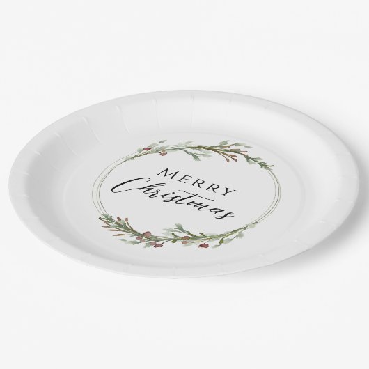 Merry Christmas Minimalist Wreath White Papieren Bordje (Gekanteld)