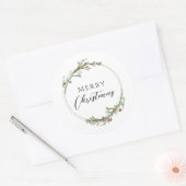 Merry Christmas Minimalist Wreath White Ronde Sticker (Envelop)