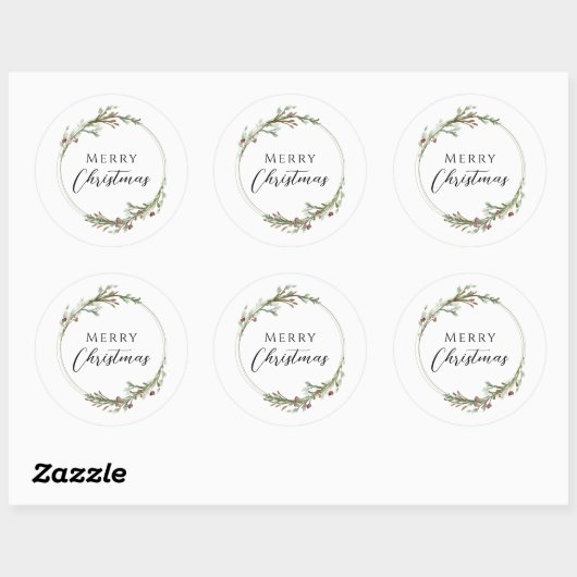 Merry Christmas Minimalist Wreath White Ronde Sticker (Vel)