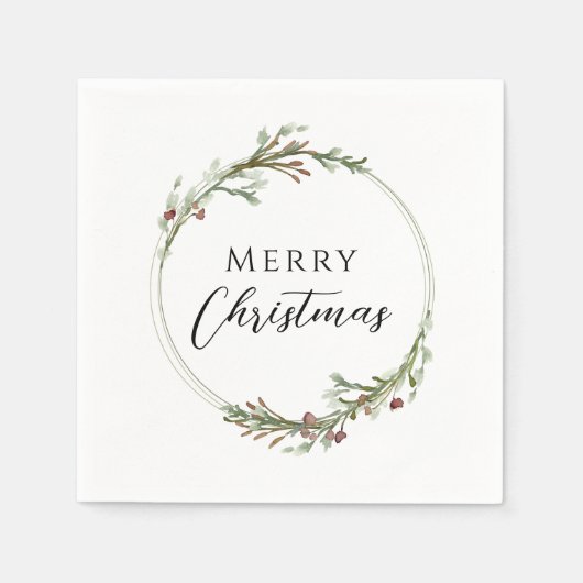 Merry Christmas Minimalist Wreath White Servet (Voorkant)