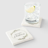 Merry Christmas Minimalist Wreath White Stenen Onderzetter (Zijkant)