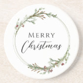 Merry Christmas Minimalist Wreath White Zandsteen Onderzetter (Voorkant)