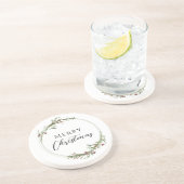 Merry Christmas Minimalist Wreath White Zandsteen Onderzetter (Zijkant)