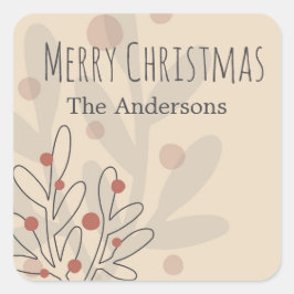 Merry Christmas mistletoe and family name text Vierkante Sticker
