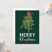 MERRY CHRISTMAS Mistletoe Botanical Handmade Custo Kaart (Voorkant / Achterkant in situ)