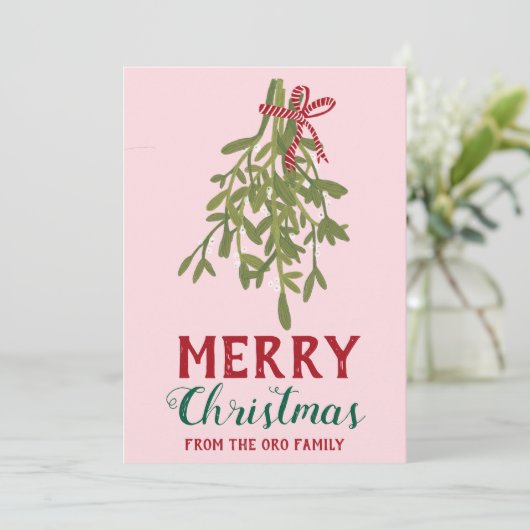 MERRY CHRISTMAS Mistletoe Botanical Handmade Custo Kaart (Staand voorkant)