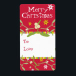 Merry Christmas mistletoe cadeau label rood (to/lo<br><div class="desc">Cute illuated kerstcadeaulabels.  met je eigen naam en die van je geliefde. Unieke illustratie en design van Sarah Trett.</div>