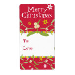 Merry Christmas mistletoe cadeau label rood (to/lo<br><div class="desc">Cute illuated kerstcadeaulabels.  met je eigen naam en die van je geliefde. Unieke illustratie en design van Sarah Trett.</div>