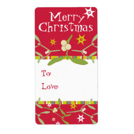 Merry Christmas mistletoe cadeau label rood (to/lo