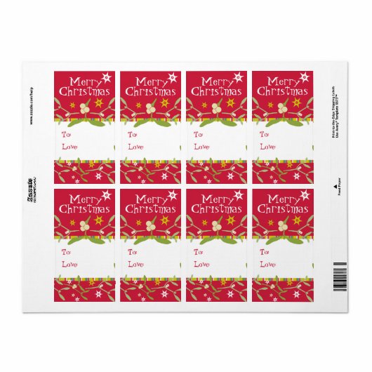 Merry Christmas mistletoe cadeau label rood (to/lo (Full Sheet)