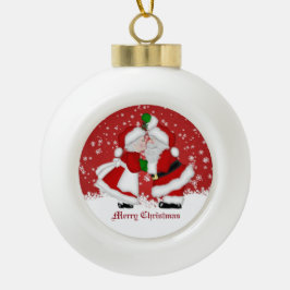 Merry Christmas Mistletoe Santa Ball Ornament