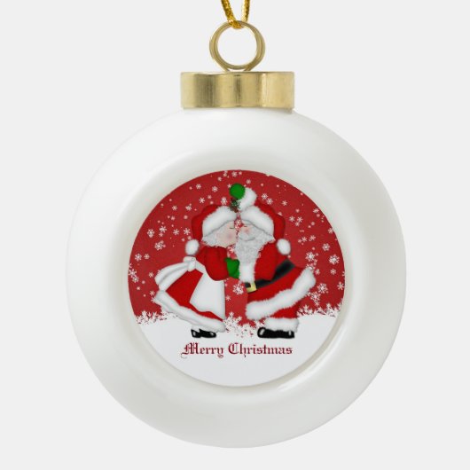 Merry Christmas Mistletoe Santa Ball Ornament (Voorkant)
