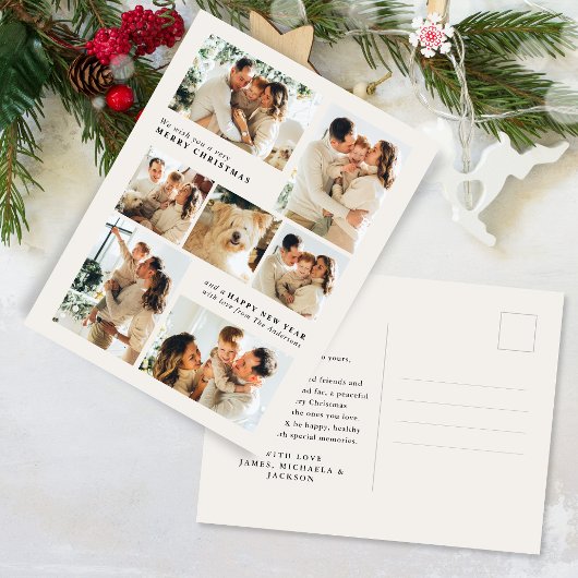 Merry Christmas Modern 7-Photo Collage Feestdagenkaart