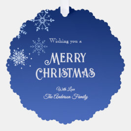 Merry Christmas Modern Blue Snowflakes Ornament Kaart