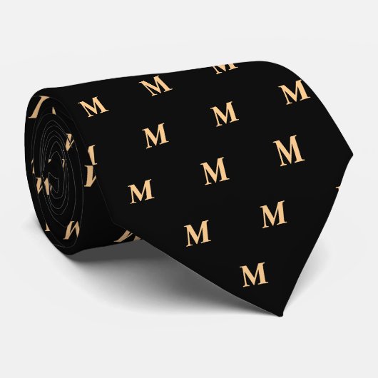 Merry Christmas Modern Elegant Monogram Black&Gold Stropdas (Opgerold)