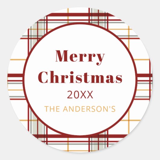 Merry Christmas Modern Holiday Plaid Sticker (Voorkant)