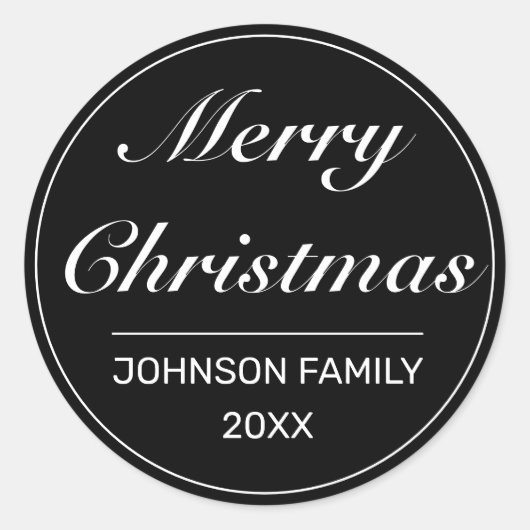 Merry Christmas Modern Minimalist Zwart Wit Ronde Sticker (Voorkant)