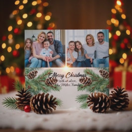 Merry Christmas Modern Pineneedle 2 Photo Collage  Feestdagenkaart