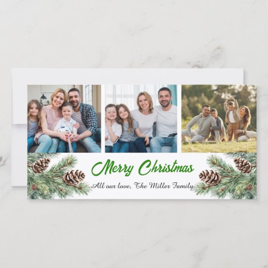 Merry Christmas Modern Pineneedle 3 Photo Collage  Feestdagenkaart (Voorkant)