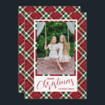 Merry Christmas Modern Plaid Photo Feestdagenkaart<br><div class="desc">Share your favorite photo accented with a modern red,  green and white sparkly plaid on these photo Christmas card with your message on the back.  PRINTED and/or INSTANT DOWNLOAD.</div>