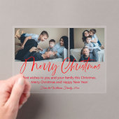 merry christmas modern red scrip 2 photos collage  acryl uitnodigingen (Insitu (Draagbaar))