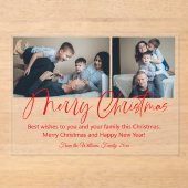 merry christmas modern red scrip 2 photos collage  acryl uitnodigingen (Voorkant)