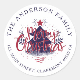 Merry Christmas modern retour adreslabel Ronde Sticker