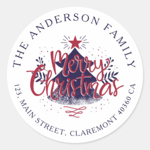 Merry Christmas modern retour adreslabel Ronde Sticker
