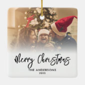 Merry Christmas Modern Script 2 Foto Keramisch Ornament (Achterkant)