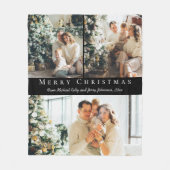 Merry Christmas Modern Script 3 foto's zwart Fleece Deken (Voorkant)