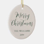 Merry Christmas Modern Script Beige Groen Keramisch Ornament (Rechts)